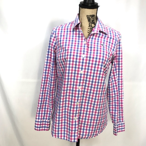 Vineyard Vines Tops - Vineyard Vines Blue Pink Check Botton Down Size 2